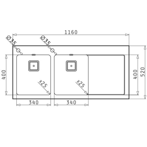 chau rua bat inox bosch crystalon 116x52 2b 1d 1